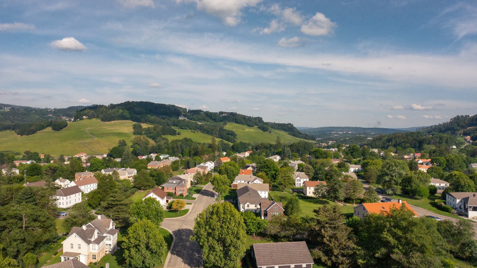 A peaceful tree-lined Western Pennsylvania suburban community near Pittsburgh.